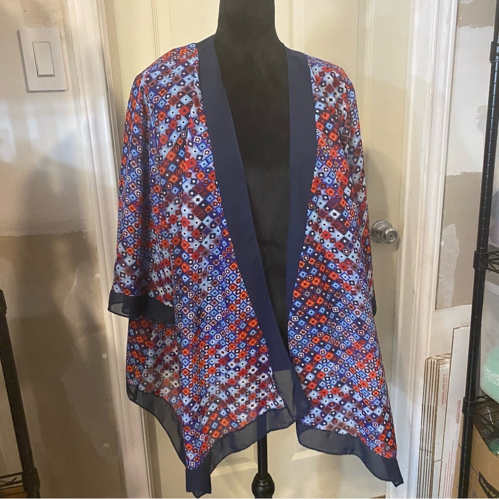 Catherine’s Print Open Kimono Beach Top long sleeve cardigan Collarless